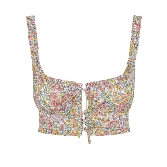 NWT For Love and Lemons ESME SMOCKED CROPPED CAMI TOP XXS
